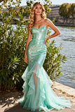 Mermaid Mint Green Spaghetti Straps Prom Dress With Sequins