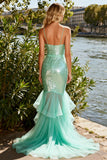 Mermaid Mint Green Spaghetti Straps Prom Dress With Sequins