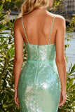 Mermaid Mint Green Spaghetti Straps Prom Dress With Sequins