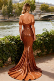 Off The Shoulder Mermaid Bronze Sequin Prom Dress