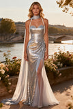 Sparkly Silver Mermaid Pearl Sweetheart Maxi Prom Dress With Slit