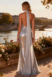 Sparkly Silver Mermaid Pearl Sweetheart Maxi Prom Dress With Slit