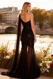 Black One Shoulder Mermaid Sequin Prom Dress With Streamer