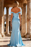 Sky Blue Off the Shoulder Corset Mermaid Prom Dress with Belt