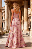 Sparkly Pink Floral Beaded A Line Corset Prom Dress