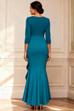 Peacock Blue Mermaid Ruffled Mother of the Bride Dress