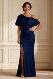 Elegant Mermaid Navy Mother of the Bride Dress with Slit