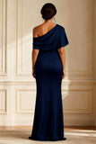 Elegant Mermaid Navy Mother of the Bride Dress with Slit