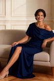 Elegant Mermaid Navy Mother of the Bride Dress with Slit