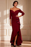 Burgundy Off the Shoulder Mermaid Mother of the Bride Dress