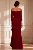 Burgundy Off the Shoulder Mermaid Mother of the Bride Dress