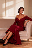 Burgundy Off the Shoulder Mermaid Mother of the Bride Dress