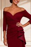 Burgundy Off the Shoulder Mermaid Mother of the Bride Dress