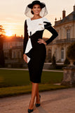 Elegant Black and White Bodycon Midi Mother of the Bride Dress