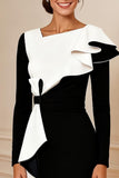 Elegant Black and White Bodycon Midi Mother of the Bride Dress
