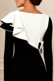 Elegant Black and White Bodycon Midi Mother of the Bride Dress