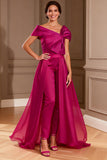 Elegant Asymmetrical Neck Fuchsia Mother of the Bride Dress