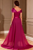 Elegant Asymmetrical Neck Fuchsia Mother of the Bride Dress