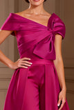 Elegant Asymmetrical Neck Fuchsia Mother of the Bride Dress