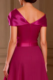 Elegant Asymmetrical Neck Fuchsia Mother of the Bride Dress