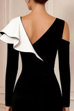 Black and White Ruffled Bodycon Midi Mother of the Bride Dress
