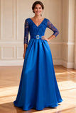 Royal Blue A Line Lace Mother of the Bride Dress with Belt