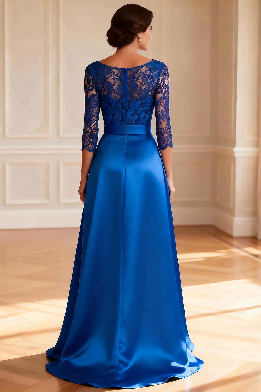 Berylove Women Royal Blue A Line Mother of the Bride Dress Lace Satin V Neck 3/4 Sleeve Maxi Winter Wedding Guest Dress with Belt, Royal Blue / US10 Berylove Women Royal Blue A Line Mother of the Bride Dress Lace Satin V Neck 3/4 Sleeve Maxi Winter Wedding Guest Dress with Belt, Royal Blue / US10