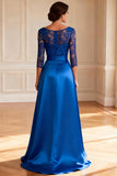 Royal Blue A Line Lace Mother of the Bride Dress with Belt