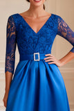 Royal Blue A Line Lace Mother of the Bride Dress with Belt