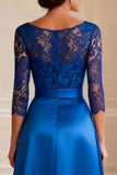 Royal Blue A Line Lace Mother of the Bride Dress with Belt