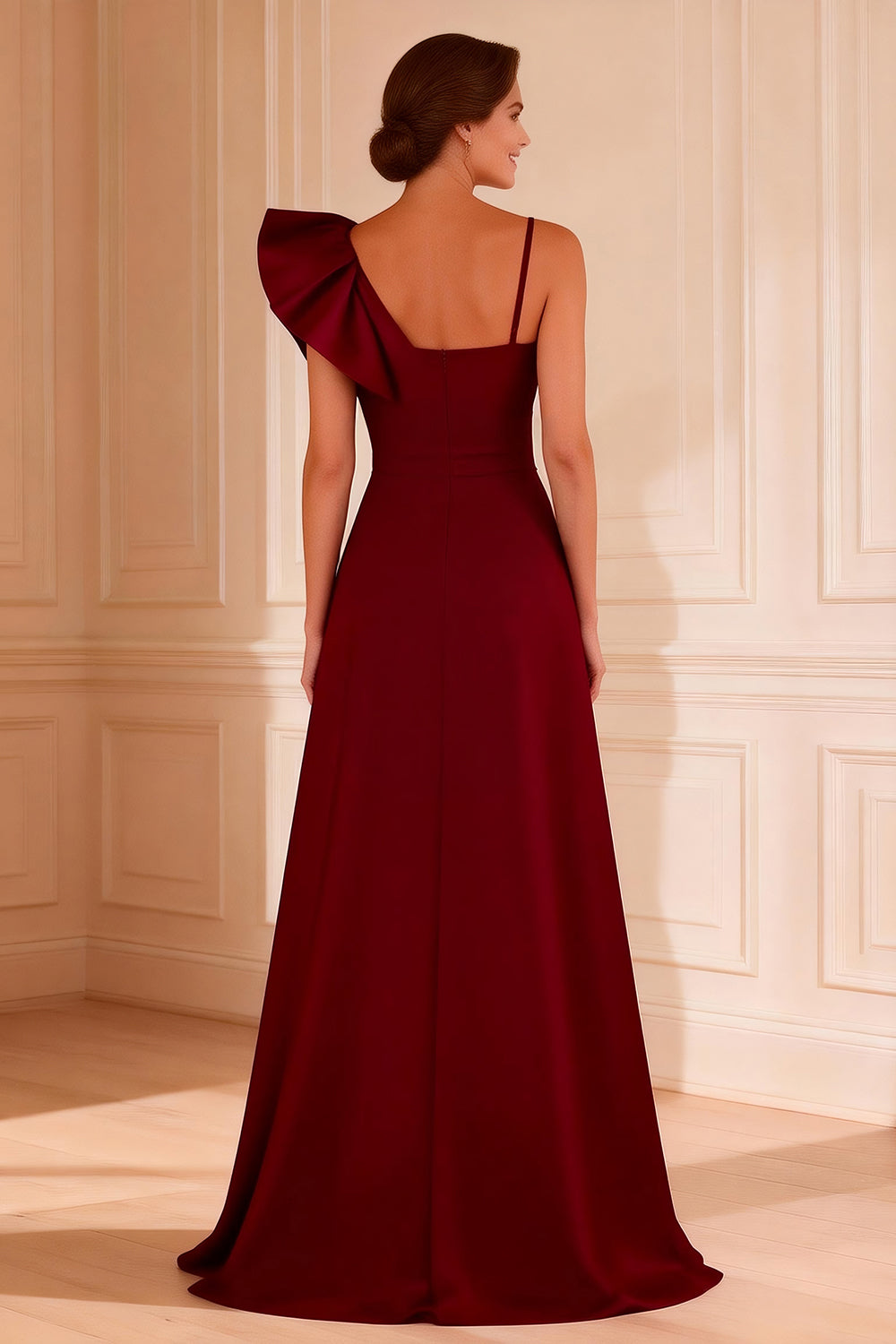 Berylove Women Asymmetrical Neck Mother of the Bride Dress Burgundy Ruffled A Line Satin Maxi Winter Wedding Guest Dress, Burgundy / US4 Berylove Women Asymmetrical Neck Mother of the Bride Dress Burgundy Ruffled A Line Satin Maxi Winter Wedding Guest Dress, Burgundy / US4