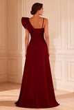 Burgundy Asymmetrical Neck Ruffled Mother of the Bride Dress