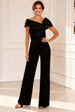 Black Asymmetrical Neck Mother of the Bride Jumpsuit