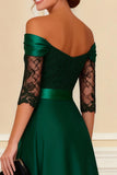 Dark Green Off the Shoulder Lace Mother of the Bride Dress