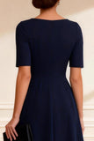 Simple Navy A Line V Neck Mother of the Bride Dress