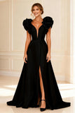 Black A Line Ruffled Mother of the Bride Dress