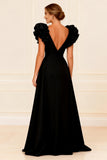 Black A Line Ruffled Mother of the Bride Dress