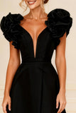 Black A Line Ruffled Mother of the Bride Dress