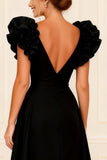 Black A Line Ruffled Mother of the Bride Dress