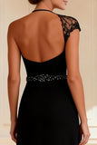 Halter Black A Line Mother of the Bride Dress