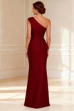 Burgundy One Shoulder Mermaid Ruffled Mother of the Bride Dress