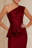 Burgundy One Shoulder Mermaid Ruffled Mother of the Bride Dress