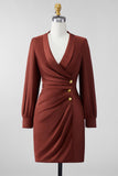 Long Sleeve Bodycon Chocolate Mother of the Bride Dress