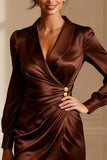 Long Sleeve Bodycon Chocolate Mother of the Bride Dress