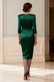 Bodycon Dark Green Satin V Neck Mother of the Bride Dress