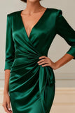 Bodycon Dark Green Satin V Neck Mother of the Bride Dress
