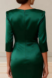 Bodycon Dark Green Satin V Neck Mother of the Bride Dress