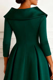 Dark Green 3/4 Sleeve A Line Mother of the Bride Dress
