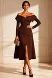 Chocolate Off the Shoulder A Line Mother of the Bride Dress