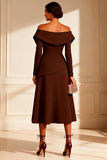 Chocolate Off the Shoulder A Line Mother of the Bride Dress